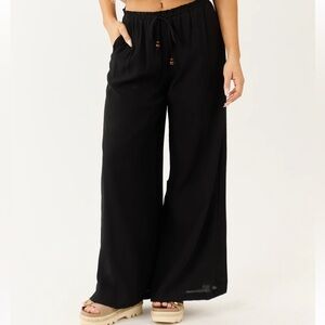 Drawstring Wide Leg Black Thin Pants Never Worn